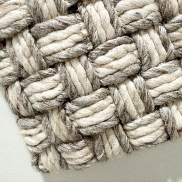 SURYA Gray Ivory Wool Blend Basket Weave Chunky Boho Pillow Cover 20” X 20” - Picture 2 of 8